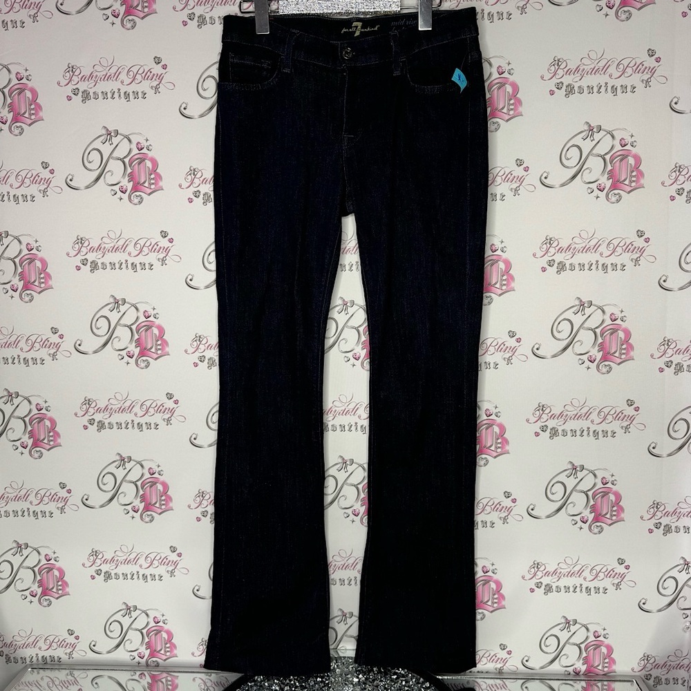 7 for all mankind jeans denim mid rise boot cut pants 👖 blue dark wash comfy